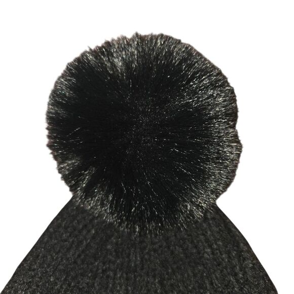 Ted Baker London Emily Ribbed Beanie Hat with Faux Fur Pom-Pom, Black